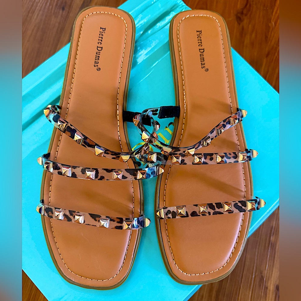 🆕🌿🤎PIERRE DUMAS: Animal Print Slides SIZE 10